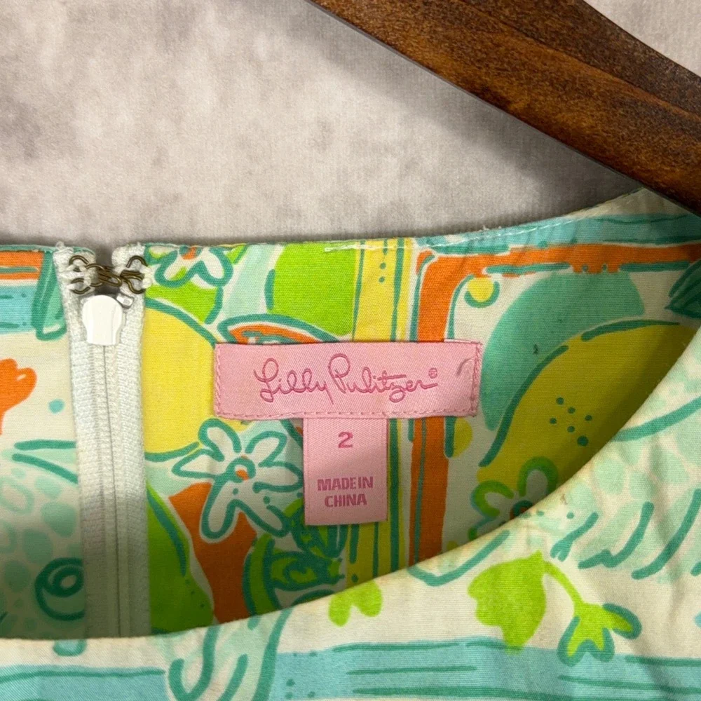 Lilly Pulitzer Shift Dress Cotton Sea Life Tropical Print Size 2 Green Multi - Picture 3 of 6
